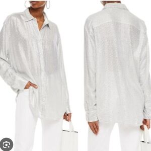IRO Textured shimmer White Button-Up Shirt 32